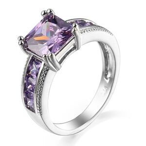 *PRIMROSE* Silver x Purple Zircon Fashion Ring Size 8